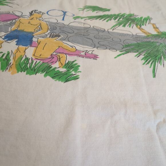VTG Ocean Pacific OP Men Large Shirt Surf AOP Beach Palm Tree Cali USA 90s - Picture 9 of 10